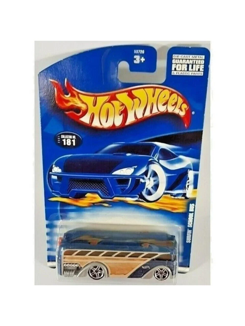 Vintage Die Cast Hot Wheels 2000 SURFIN SCHOOL BUS 1/64 Collector #181 Tan Blue